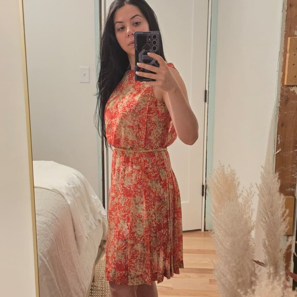 orange floral cocktail dress